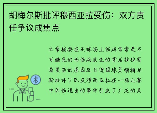 胡梅尔斯批评穆西亚拉受伤：双方责任争议成焦点