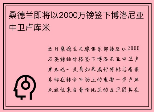 桑德兰即将以2000万镑签下博洛尼亚中卫卢库米